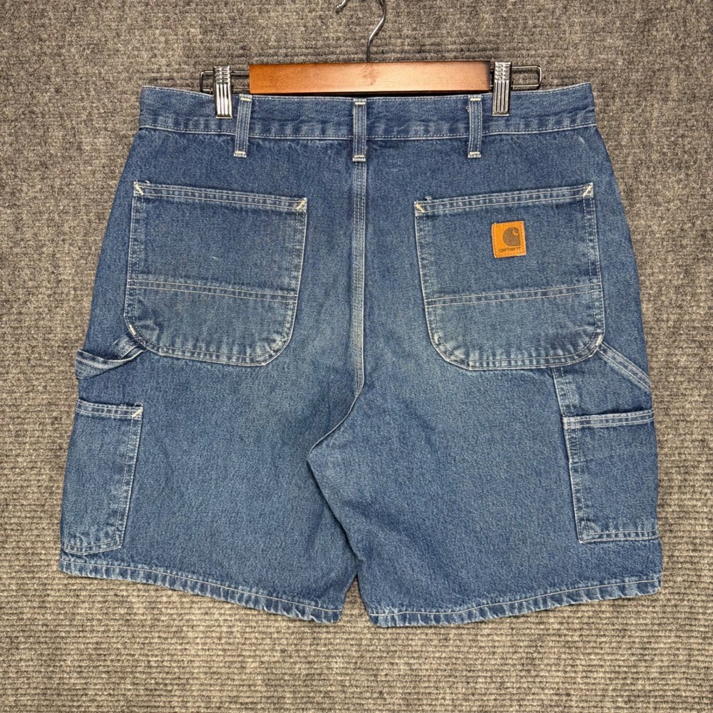 Carhartt Mens Denim Carpenter Shorts Blue Medium Wash Utility Workwear 34 x 8.5